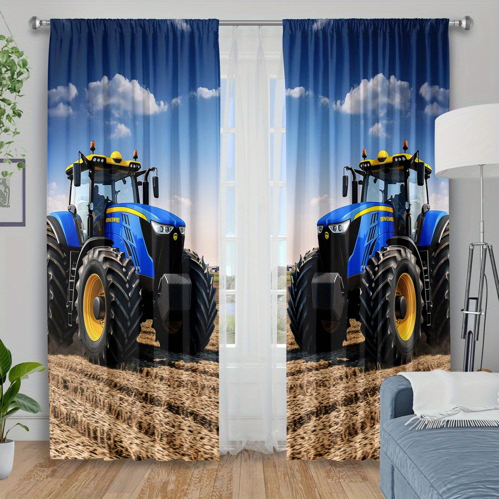 Agriculture Farming For Kids - 블루 트랙터 커튼, 농기계 프린트 커튼,