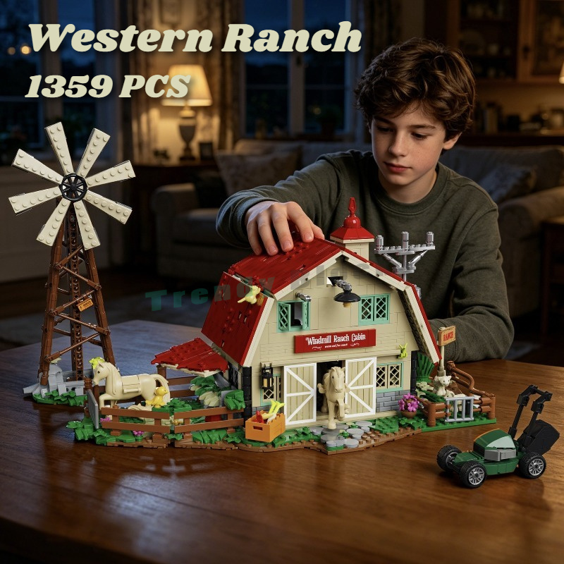 Agriculture Farm House - 1359PCS 웨스턴 윈드밀 랜치 캐빈 스트리트
